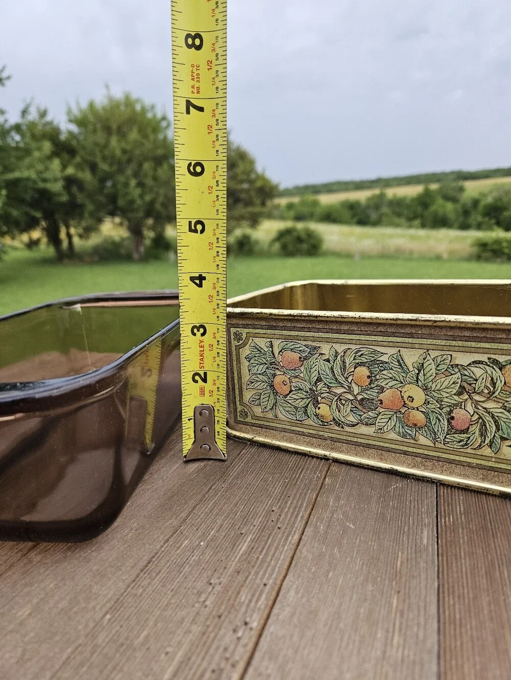 Pyrex Brown Glazed Loaf Pan with Fruit Motif